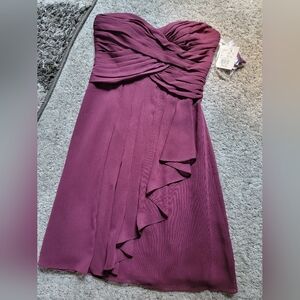 Davids Bridal Bridesmaid Dress Size 6 WINE Short Crinkle Chiffon NWT!Beautiful